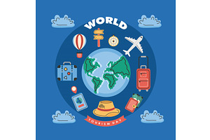 world turism day lettering frame, an Illustration by studiogstock