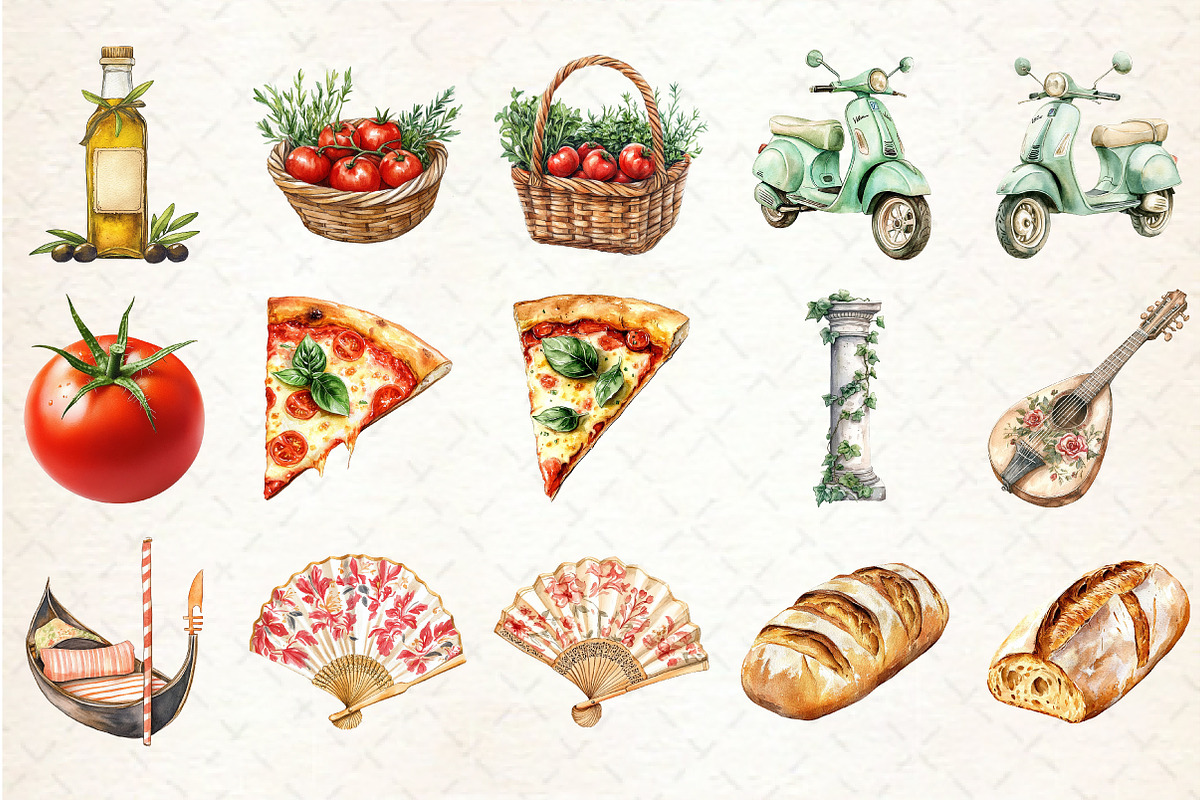 Watercolor Italian Clipart, an Illustration by Rose Art (Photo 3 of 7)