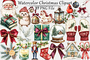 Watercolor Christmas Clipart, a Seasonal Illustration by CitraGraphics (Thumbnail 1 of 8)