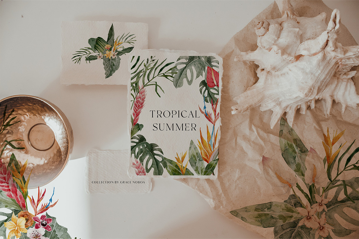 TROPICAL SUMMER- Exotic flora set, a Decorative Illustration by Grace Noboa Illustrations (Photo 2 of 10)