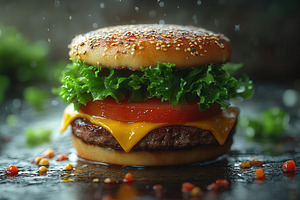 Delicious cheeseburger with fresh le, a Photo by Tanuart