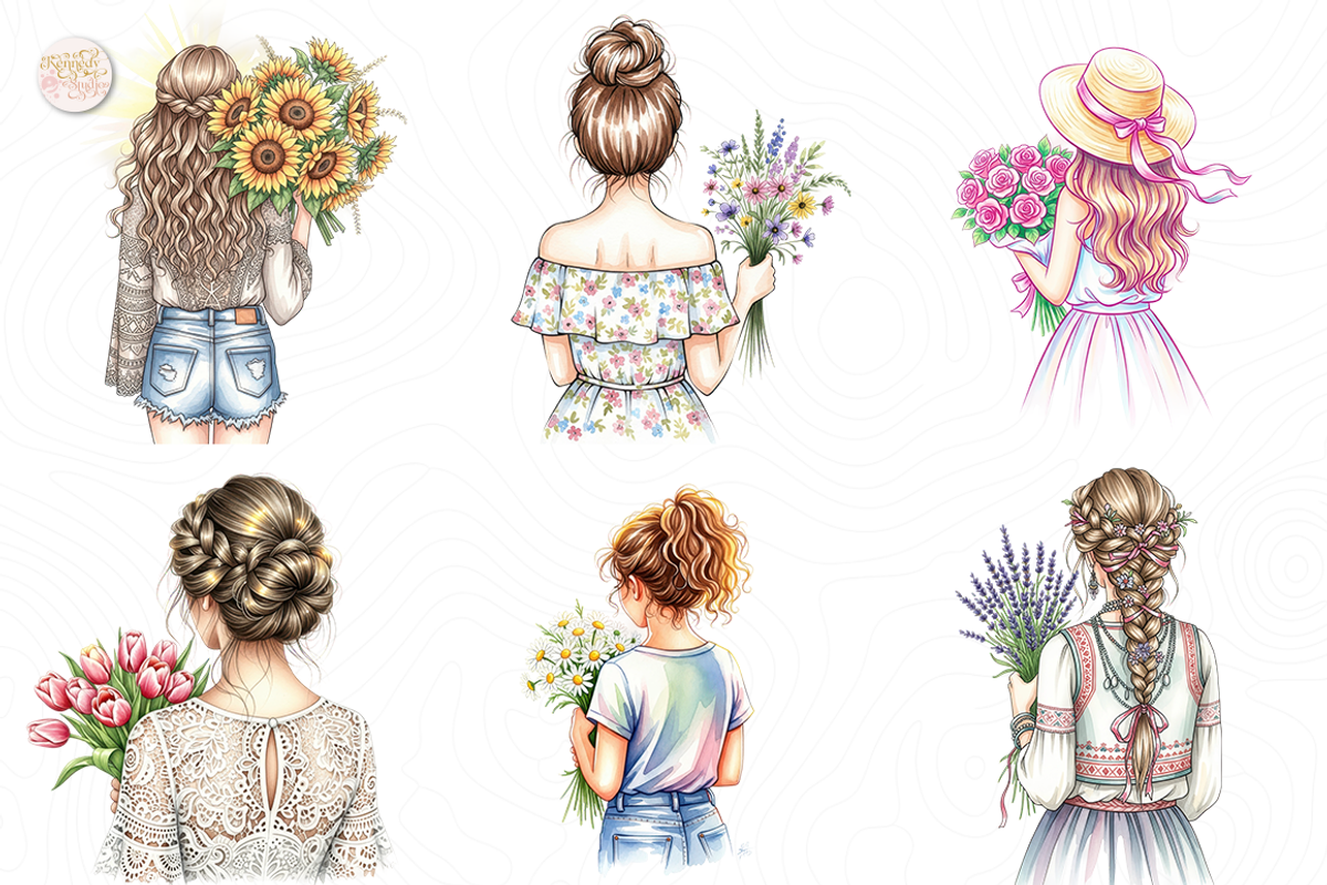 Back View Floral Girl PNG Clipart., a Person Illustration by KennedyStudio (Photo 3 of 5)
