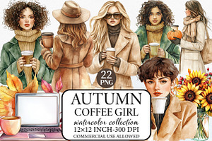 Autumn Coffee Girl Clipart PNG, an Illustration by Libby Wishes