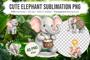 Cute Elephant Sublimation PNG