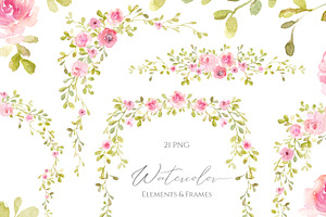 Watercolor Blush Roses & Greenery