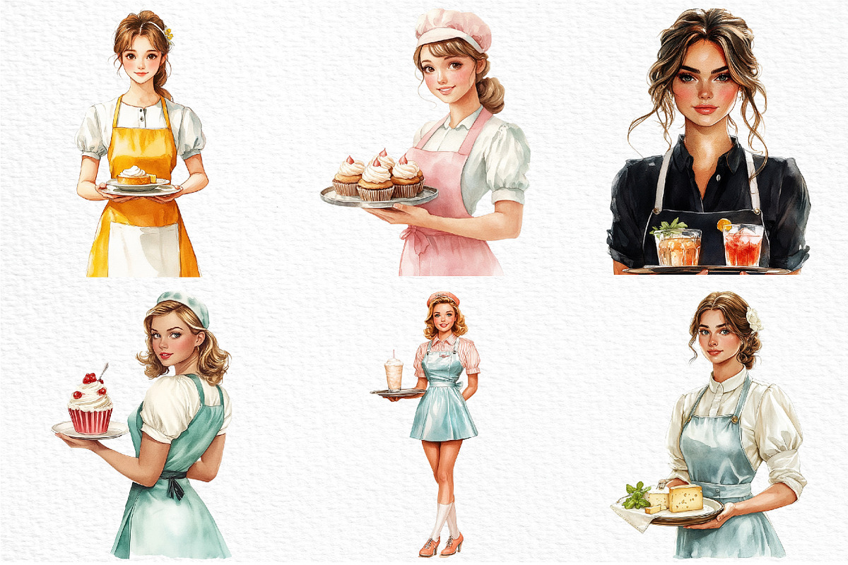 Waitress Watercolor Clipart, an Illustration by Craft Nest (Photo 6 of 9)