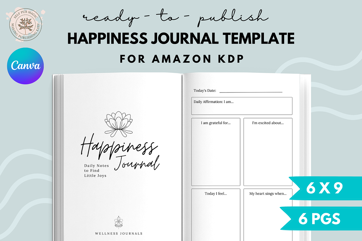Happiness Journal Template for Canva, a Magazine Template by Self Publishing Magic (Photo 1 of 2)
