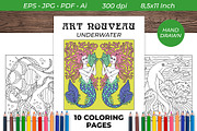 Art Nouveau Sea Coloring Book Pages, a Print Template by Rose Design (Thumbnail 1 of 6)