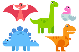 Simple Flat Cartoon Dinosaurs Set