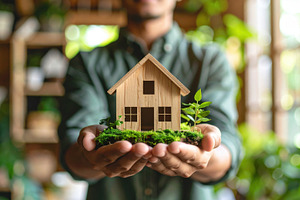 Eco-conscious living concept with wooden house