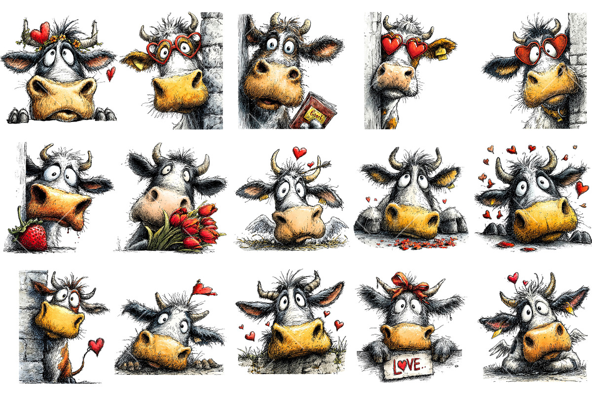 Funny Peeking Valentine Cow Clipart, an Illustration by OK Design (Photo 3 of 6)