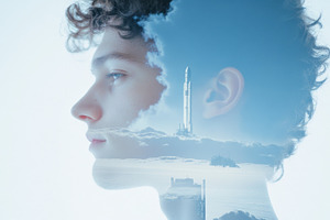 Double exposure of male aerospace en, a Photo by Dvoevnore photos
