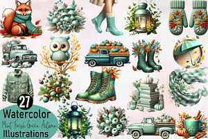 Mint Fresh Green Autumn Clipart Bund, an Illustration by SVGArt