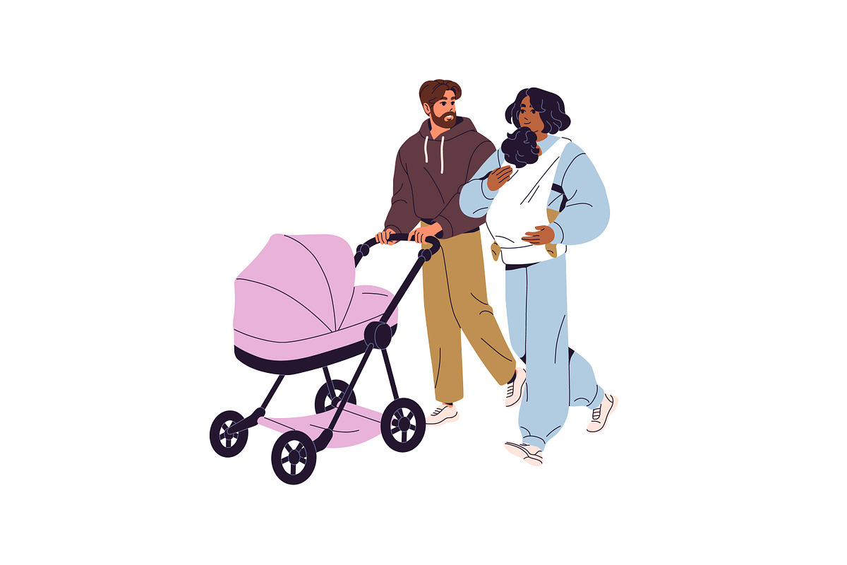 Families, parents with strollers set, a Person Illustration by PaperTrident (Photo 3 of 9)