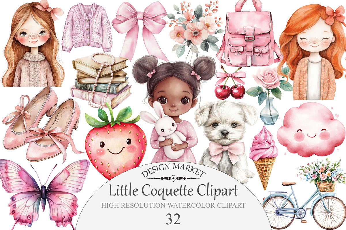 Watercolor Little Coquette Clipart, an Illustration by Design Market (Photo 1 of 4)