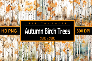 Watercolor Autumn Birch Trees Forest, an Object Graphic by Printable Treasure