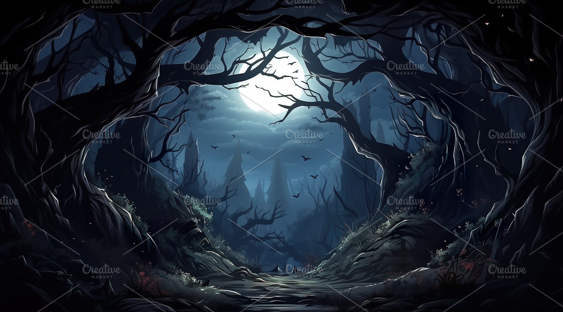 dark green magical forest frame, a Background Photo by Munco Art & Design