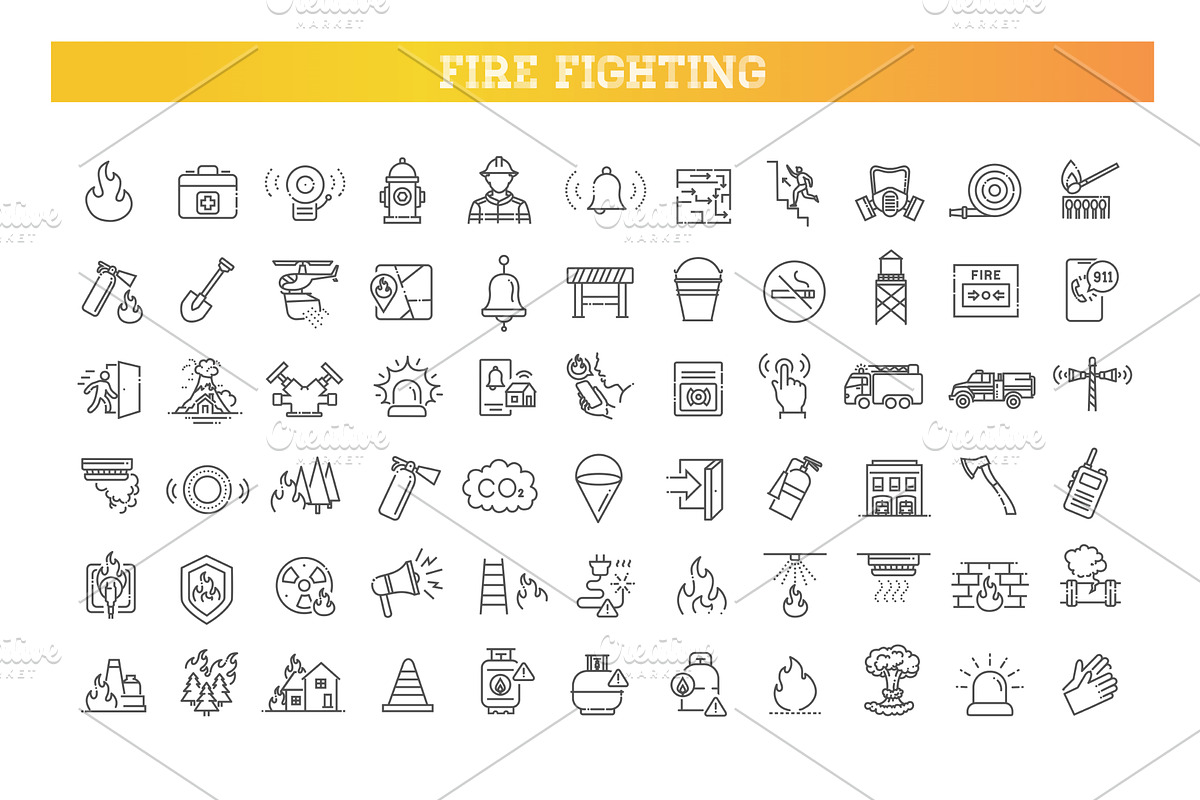 Firefighting safety icons, an Object Illustration by Tettygreen