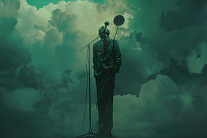 A man standing with a microphone, ad, a Photo by Iftikhar Alam