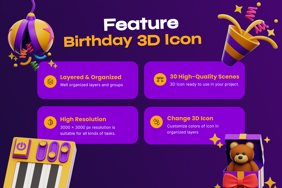 Birthday 3D Icon pack, a Food & Drink 3D Model by orenjidesign (Photo 2 of 8)