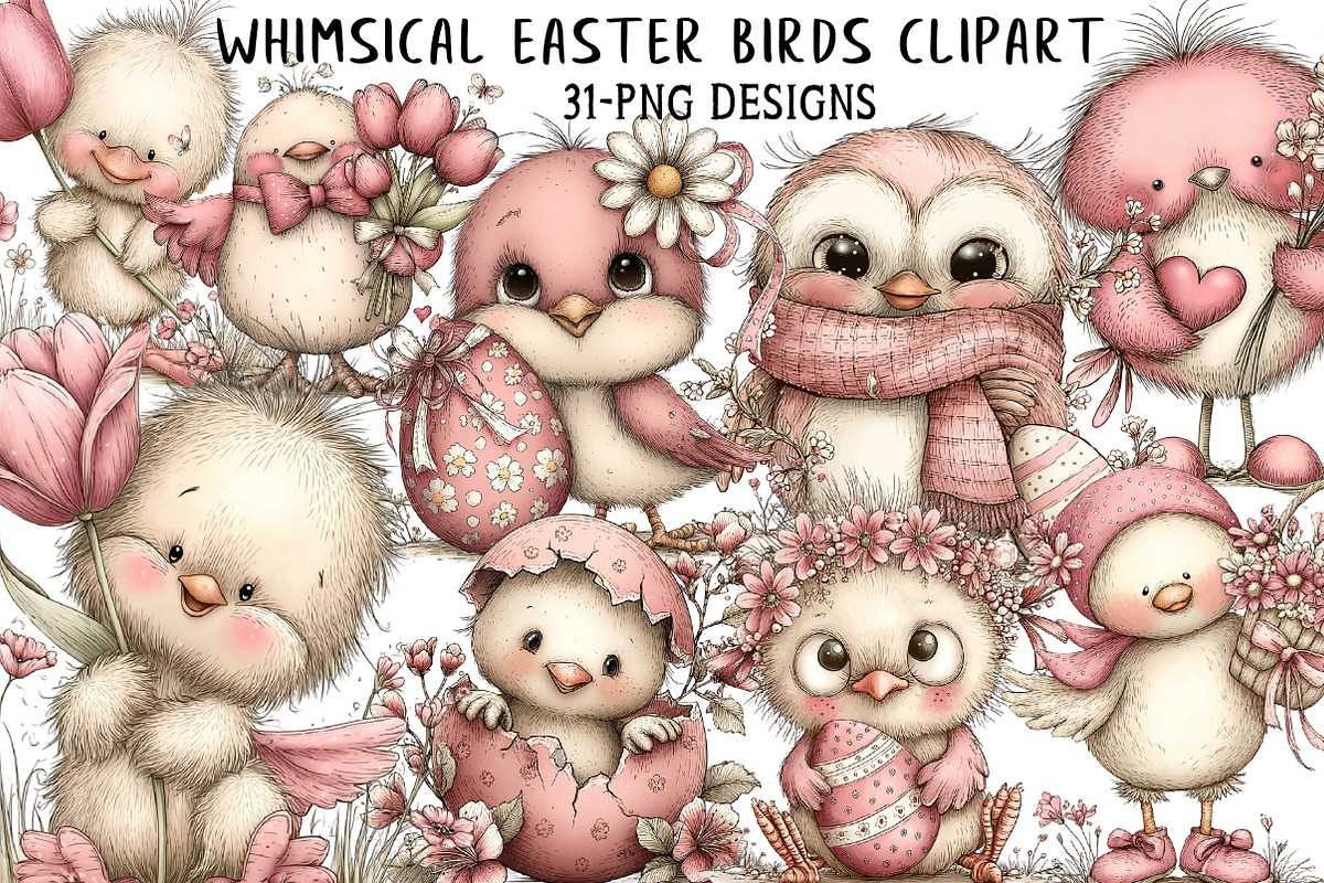 Whimsical Easter Birds Clipart, an Illustration by Daily.Designs (Photo 1 of 7)