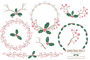 Red & Green Vector Holly & Textures, an Illustration by Amanda Ilkov (Thumbnail 1 of 5)
