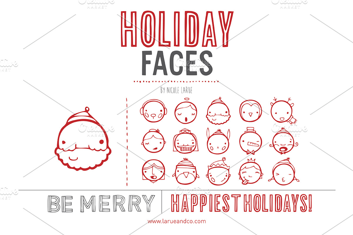 Holiday Faces (Vector), an Illustration by Small Made Goods