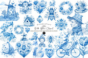 Dutch Folk Blue Clipart Set, an Illustration by DreamCafeArt (Thumbnail 1 of 6)