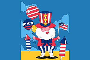 Blue Flat 4th Of July Illustration, an Illustration by graphicook