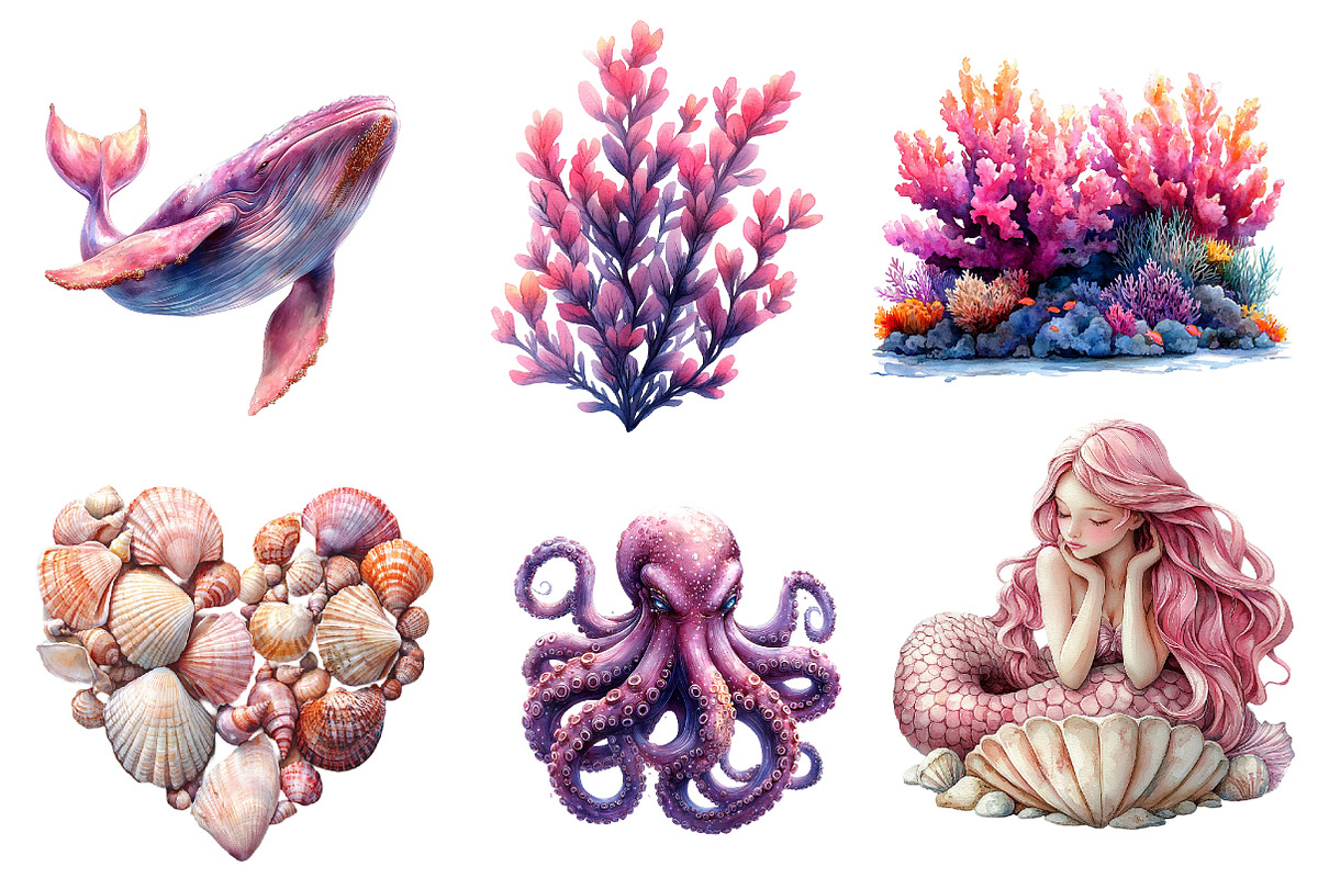 Pink Sea Adventure Clipart, an Illustration by CreationArt (Photo 4 of 5)