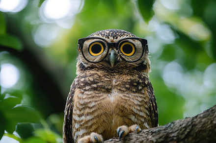Great wild owl perched in a tree branch, an Animal Photo by AlyaAnd