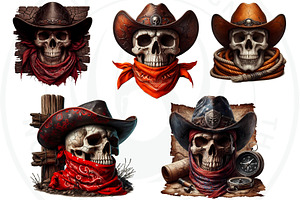 Western Skulls Clipart Set