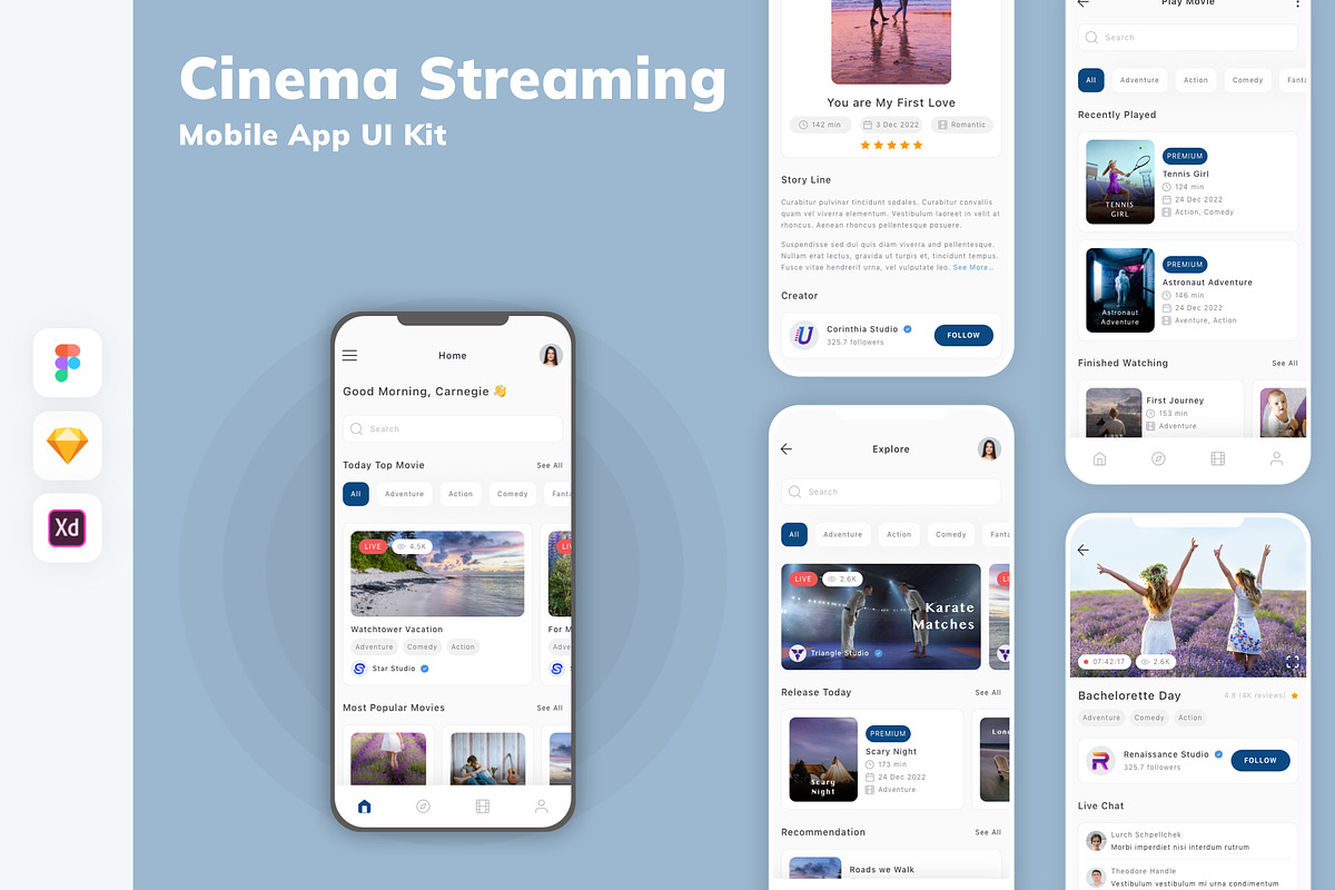 Cinema Streaming Mobile App UI Kit, an UI Kit Template by uicube