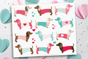 Valentine Doxies, Dachshund Clipart