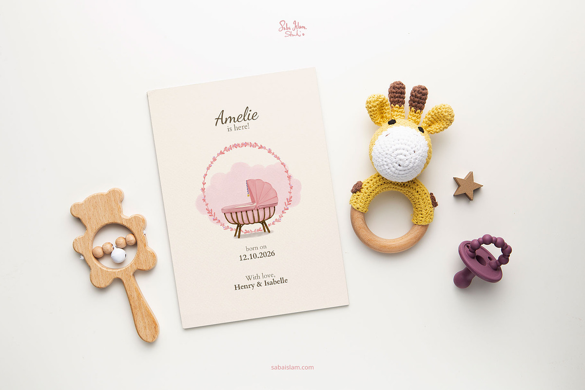 Elegant Pink Birth Announcement, a Card Template by SabaIslam.Studio (Photo 6 of 8)