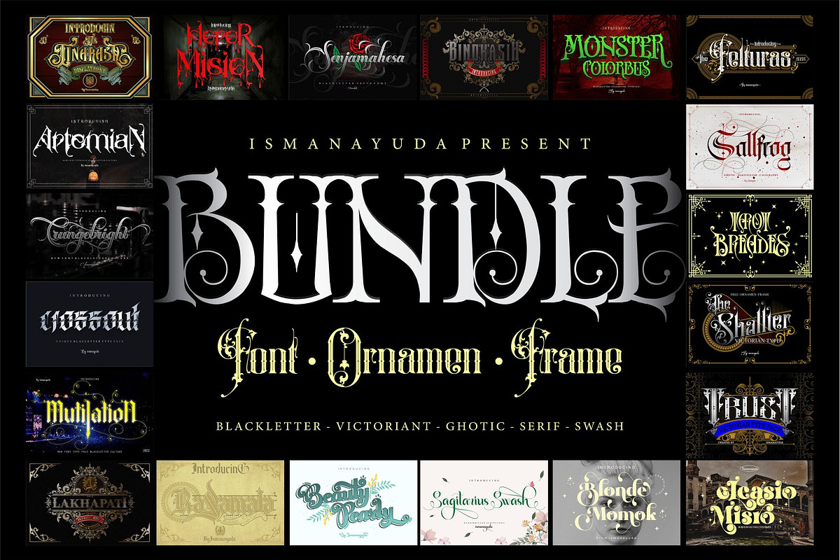 BUNDLE FONT FRAME ORNAMEN, a Blackletter Font by ismanayuda (Photo 1 of 21)