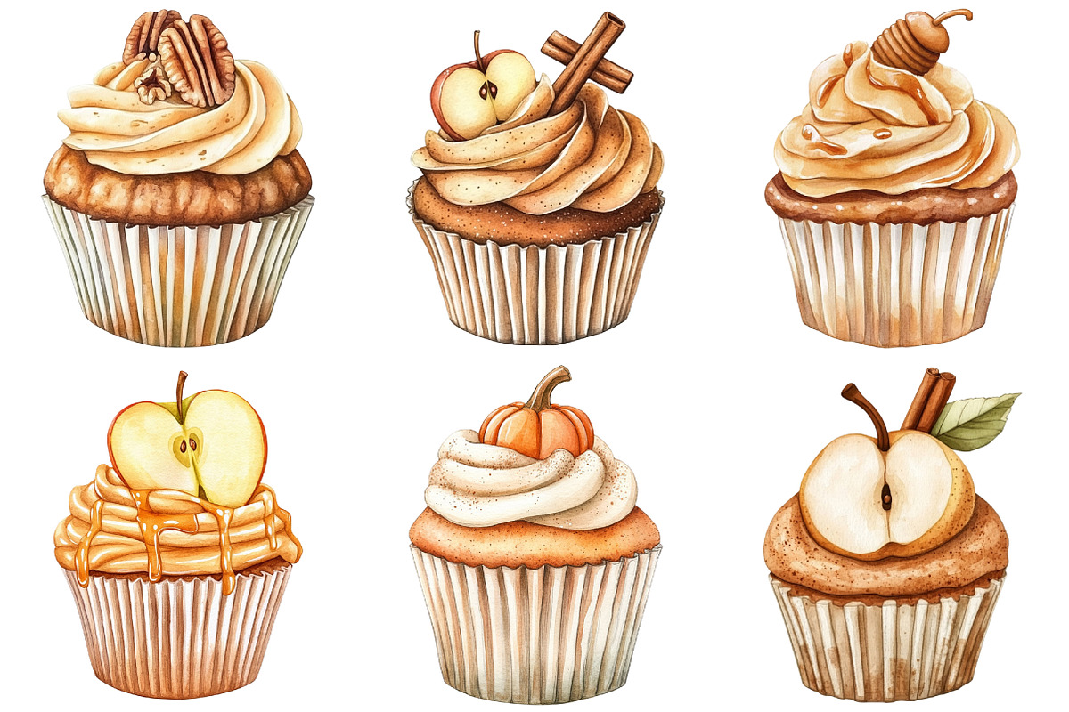 Watercolor Autumn Cupcake Clipart, an Illustration by Craft Nest (Photo 2 of 6)