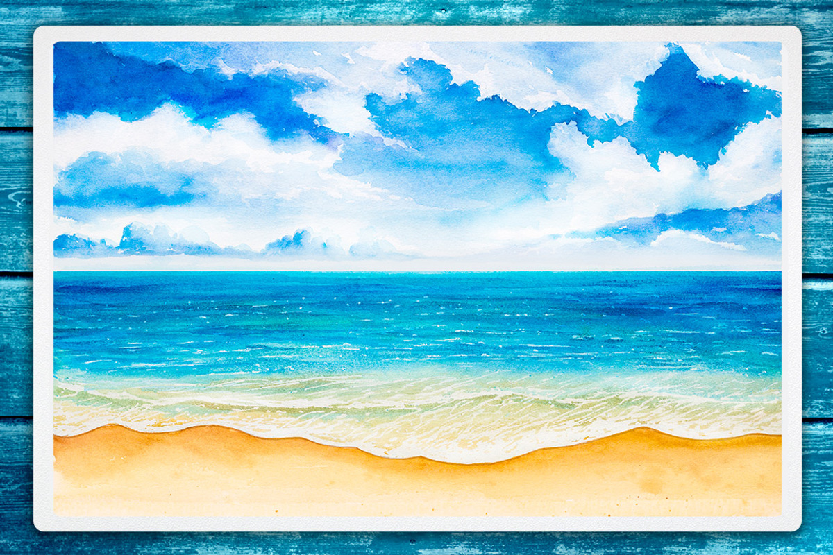 Seascapes. Watercolor illustrations., an Illustration by AlexGreenArt (Photo 2 of 9)