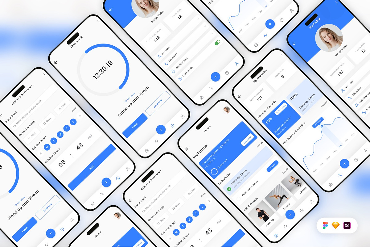 Habit & Routine Tracker App UI Kit, an UI Kit Template by Betush