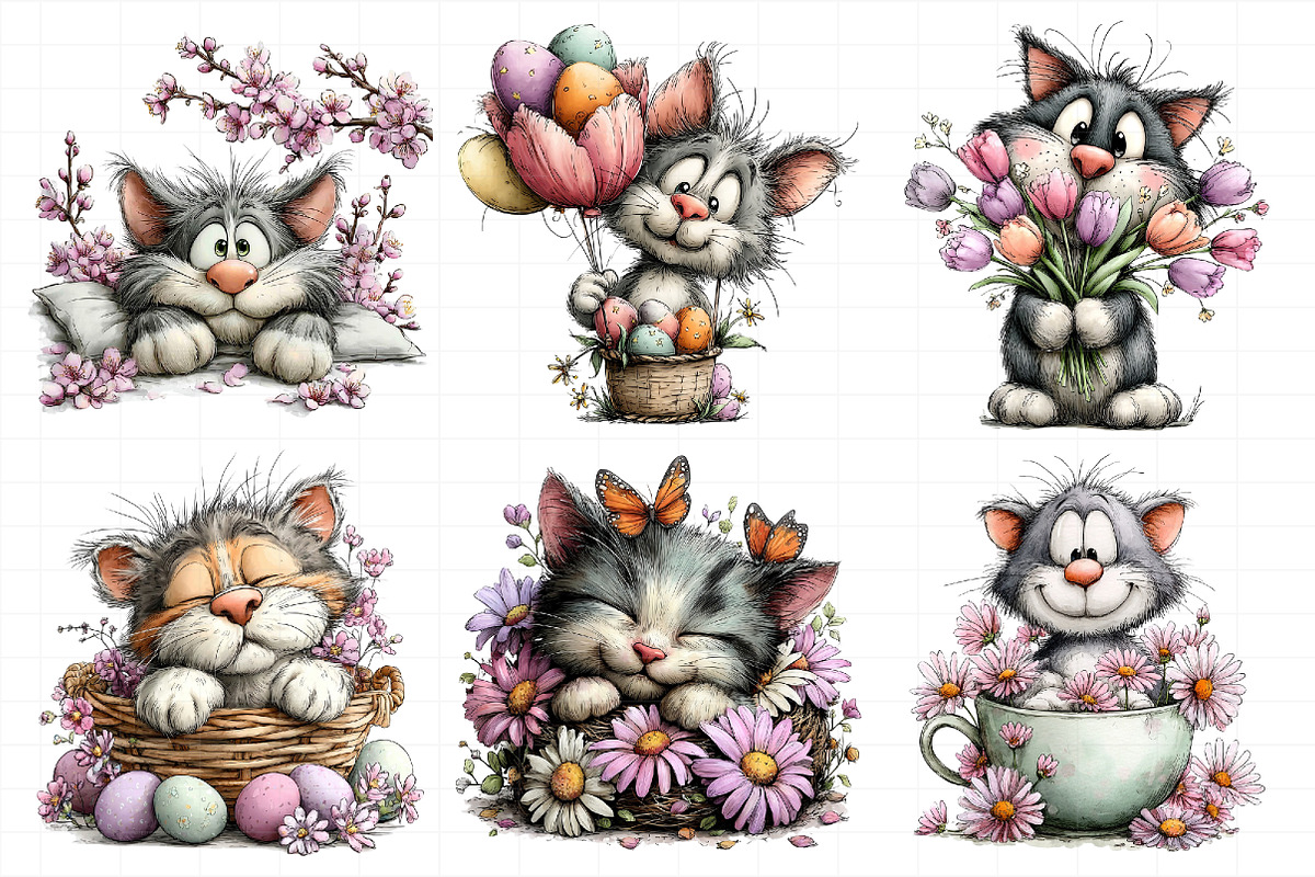 Spring Cat Clipart Set, an Illustration by Daily.Designs (Photo 6 of 7)