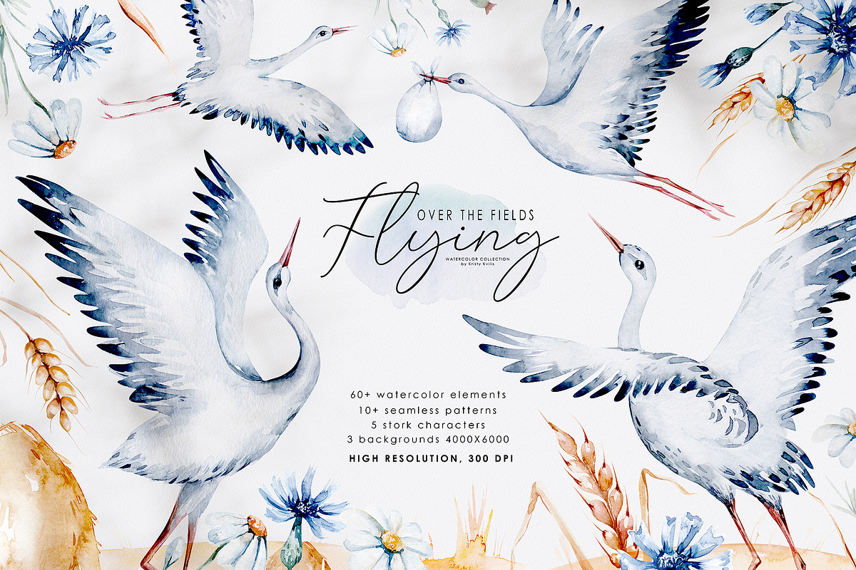 Storks and wild flowers collection, an Animal Illustration by Peace ART (Photo 1 of 15)