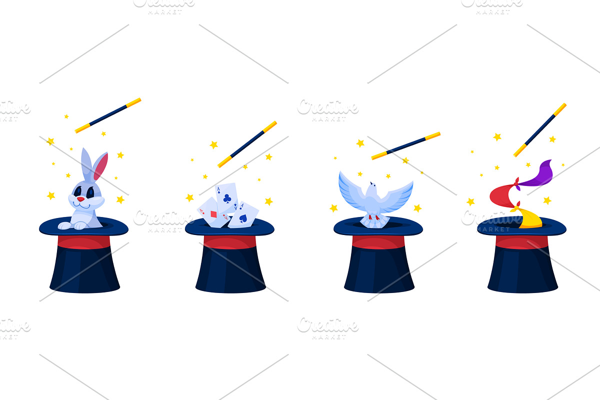 Magician cylinders. Wizard hat with, an Illustration by Stock-Smart-Start