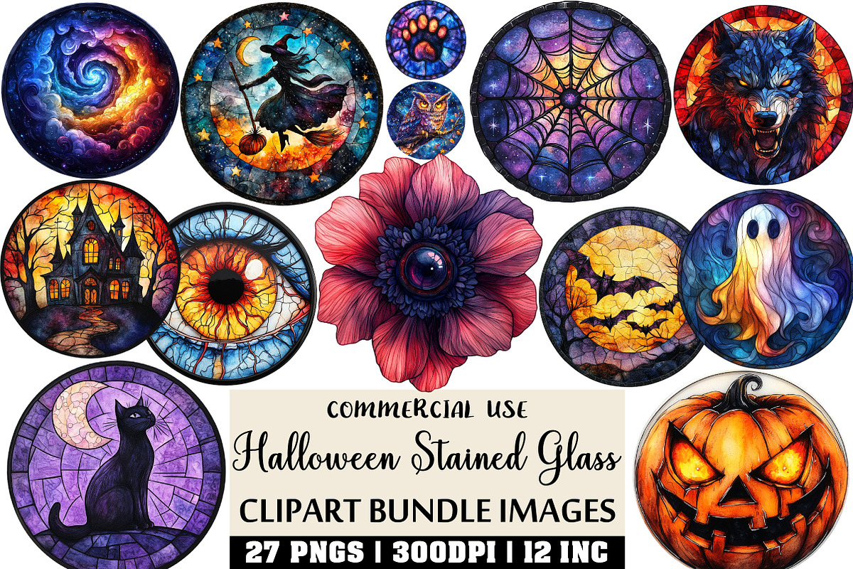 Halloween Stained Glass Coasters PNG, an Illustration by Craft Nest (Photo 1 of 6)