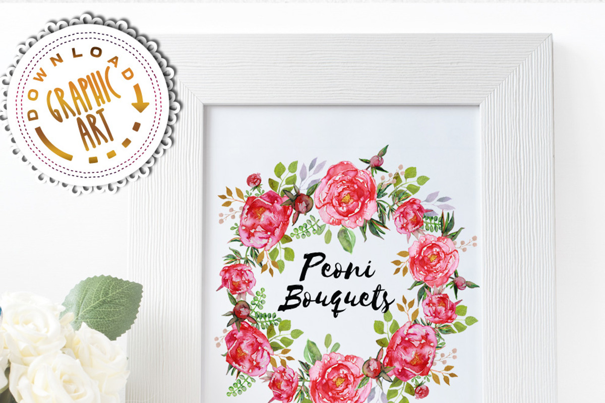 Watercolor clipart; Peony wreath, a Decorative Illustration by Download Graphic Art (Photo 7 of 8)