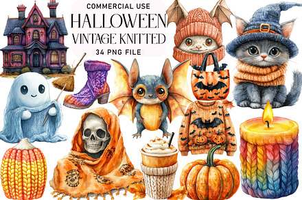 Watercolor Vintage Knitted Halloween