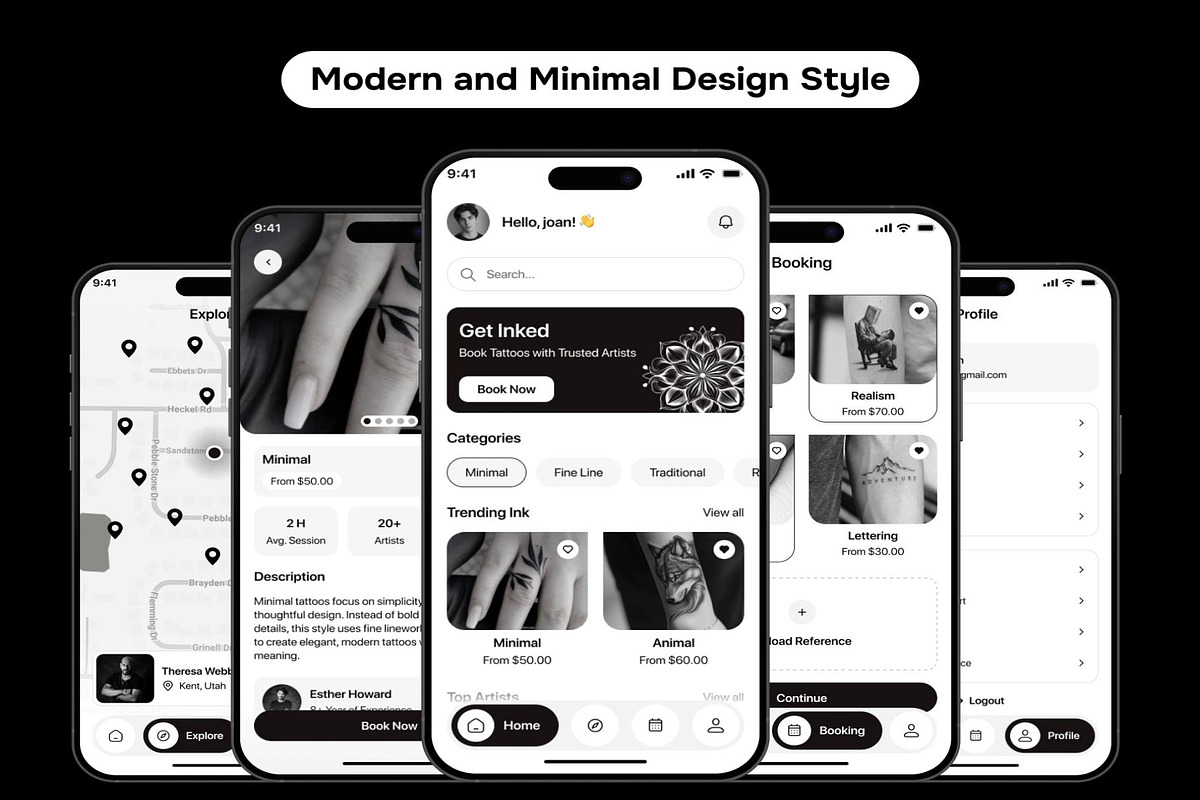 Tattofy - Tattoo booking App UI Kit, an UI Kit Template by Creative Perspective (Photo 3 of 8)