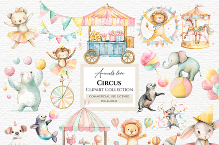 Circus animals png, Watercolor, an Animal Illustration by Invite to Clipart