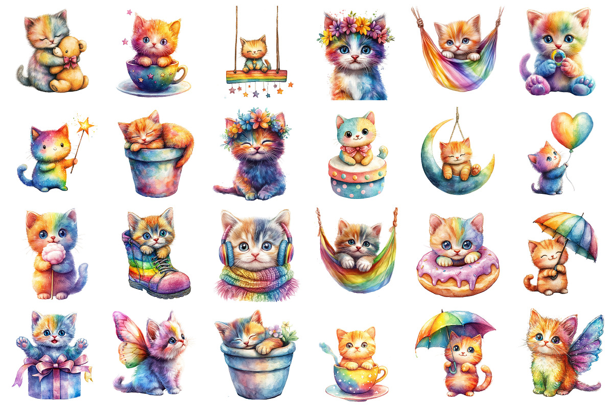 Cute Rainbow Baby Cats PNG, an Illustration by SinaCreation (Photo 2 of 5)