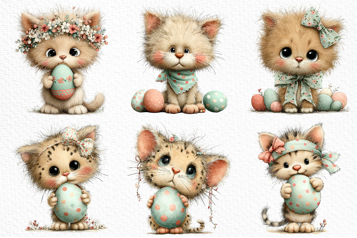Whimsical Easter Cat Clipart, an Illustration by Craft Nest (Photo 2 of 12)