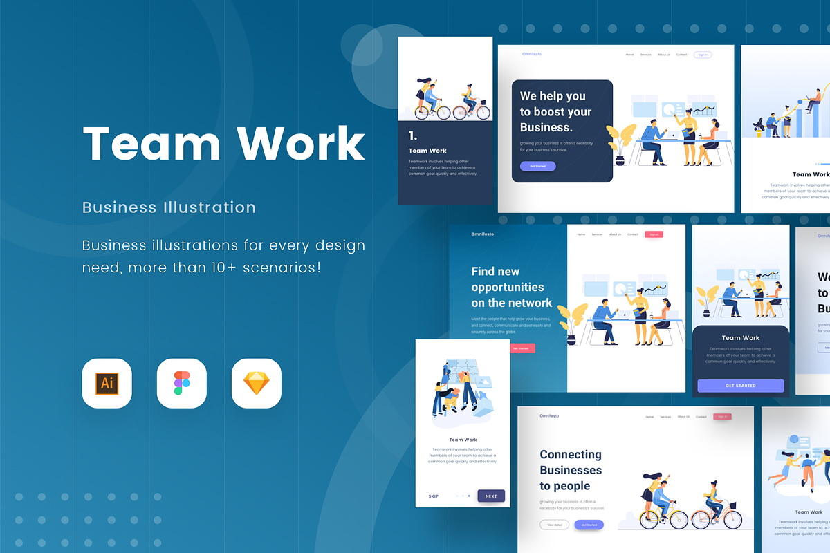 Teamwork Colorful Illustration Pack, an UI Kit Template by Graphicdunk (Photo 1 of 5)